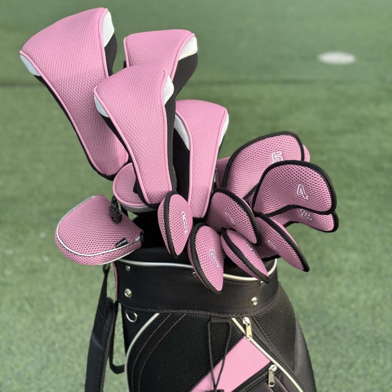 Andux 5pcs/Set Mesh Golf 460cc Driver Fairway Wood Club Head Covers Long Neck with No. Tags Black/Pink