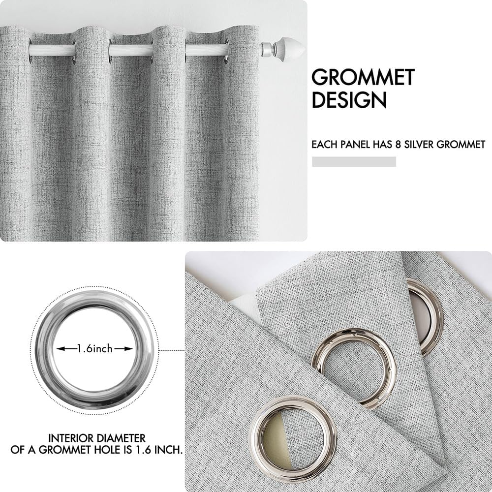 MIULEE Blackout Linen Curtains - Thermal Insulated Grommet Drapes in Glacier Gray | 52 x 45 Inch (2 Panels)