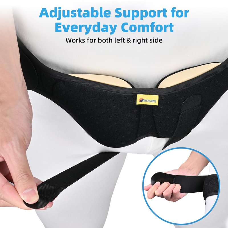 Tenbon Inguinal Hernia Belt for Men & Women - Adjustable Bilateral/Double Inguinal, Groin Hernia Support Truss for Pre & Post Surgery with 2 Removable Pads, Breathable & Discreet Wear Under Clothes (Medium)