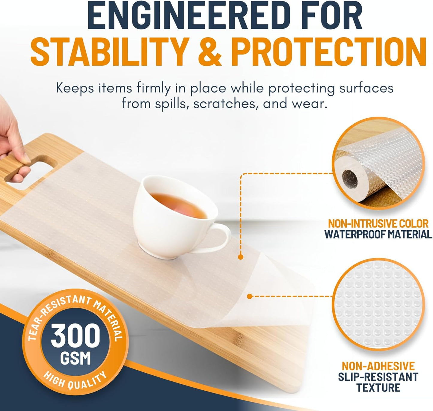 Linda's Essentials Non-Adhesive Shelf Liner - Non-Slip, Easy Clean Kitchen Cabinet Protector | 12 x 120 Inches