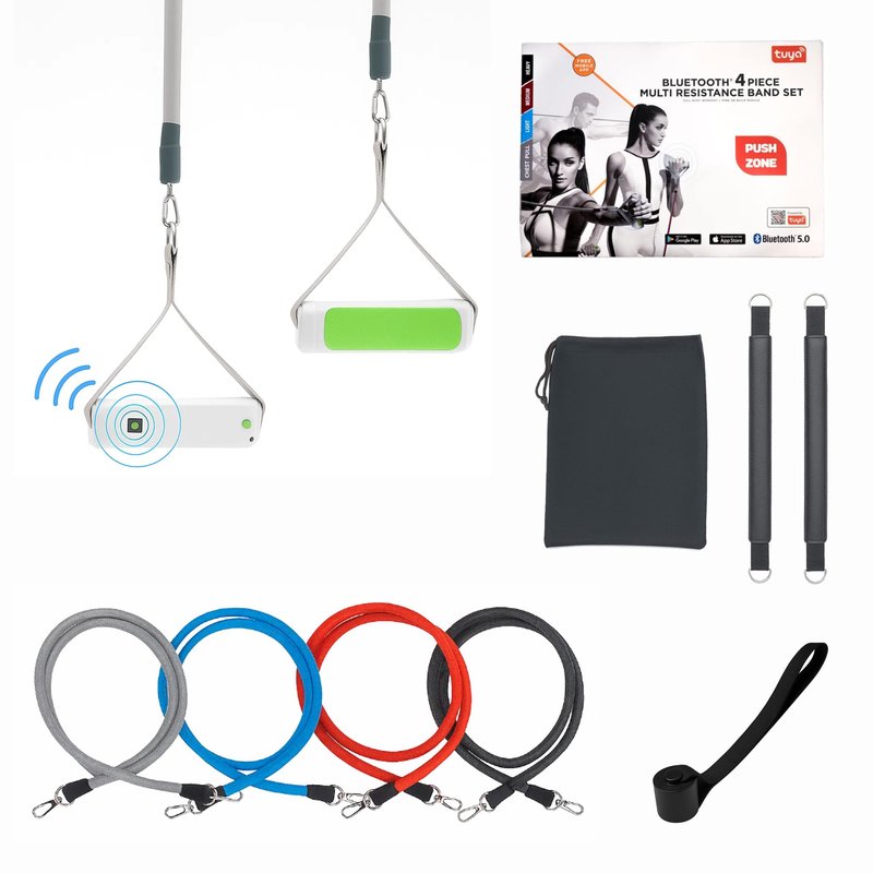 PushZone Resistance Bands Set, Smart Resistance Bands Set, Exercise Bands with Handles, Fitness Bands, Workout Bands with Door Anchor and Ankle Straps, Physical Therapy, Shape Body, Home Workout Set