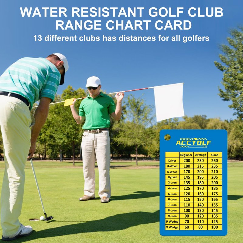 ACCTOLF Golf Club Range Chart, Golf Range Chart, Golf Club Distance Card with Carabiner Clip for Golf Bag, Water Resistant Golf Yardage Card for Seasoned Golfers, Average or Beginners