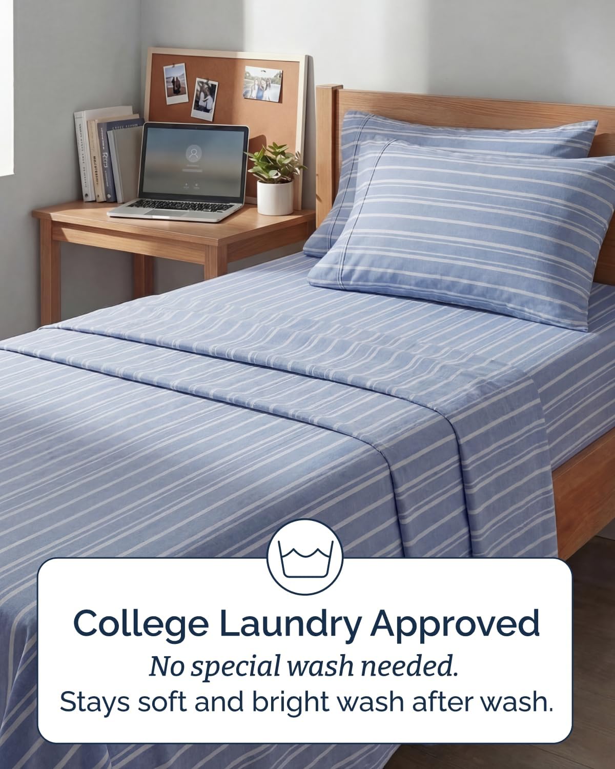 Skiennix Extra Deep Twin XL Sheet Set - 4-Piece Breathable Cooling Bedding - Soft Wrinkle-Free Blue Stripes