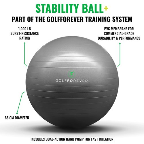 GolfForever Stability Ball Proven by Golfer Scottie Scheffler | Golf Training Exercise Ball | Premium Golf Training Workout Ball to Build Swing Speed, Improve Balance & Strengthen Core | 65cm | Grey