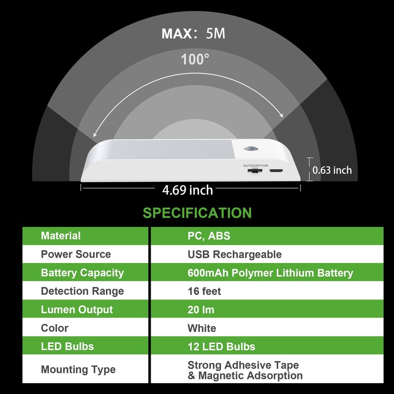 10L0L Universal Golf Cart Roof Light, LED USB Rechargeable Wireless Motion Sensor Dome Light