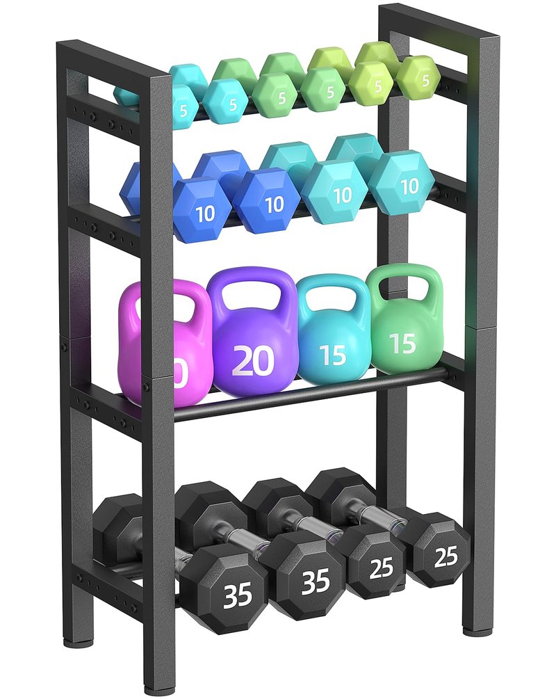 4 Tier Dumbbell Rack,Adjustable Weight Rack for Home Gym,Heavy Duty Weight Stand,800LBS Capacity Kettlebells Storage,Workout Equipment Organizer (Rack Only)