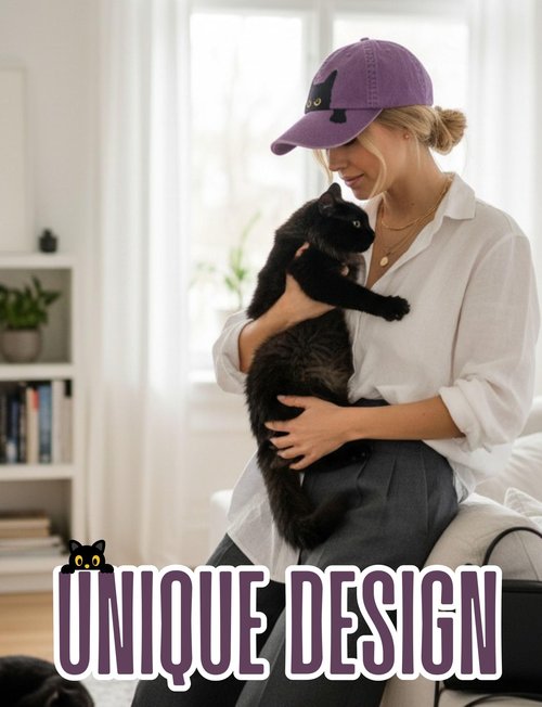 InnoBeta Black Cat Lovers Gifts for Women, Men, Adjustable Embroidered Hat for Birthday, Christmas - Purple