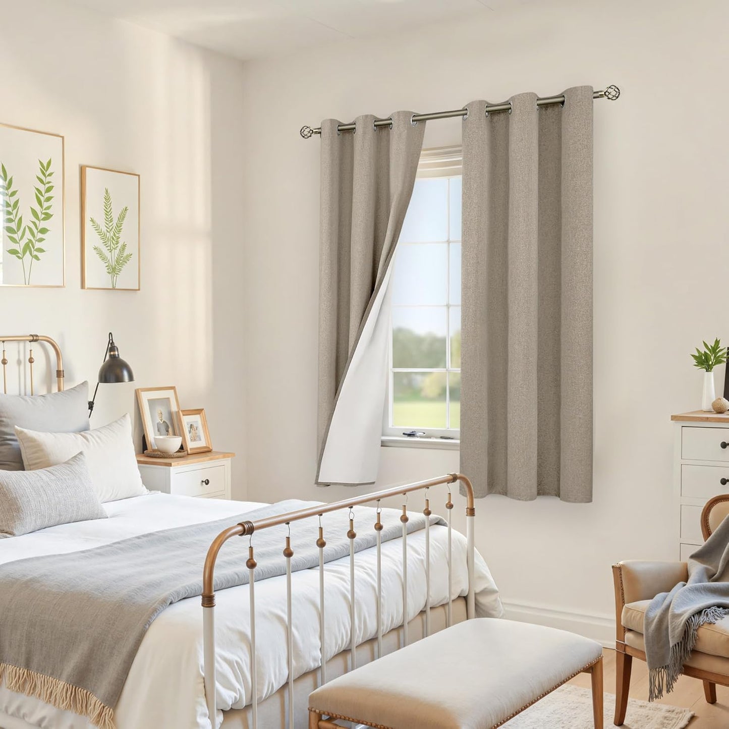 YoungsTex Blackout Curtains - Thermal Insulated Taupe Burlap Drapes | 2 Panels, 42 X 63 Inch