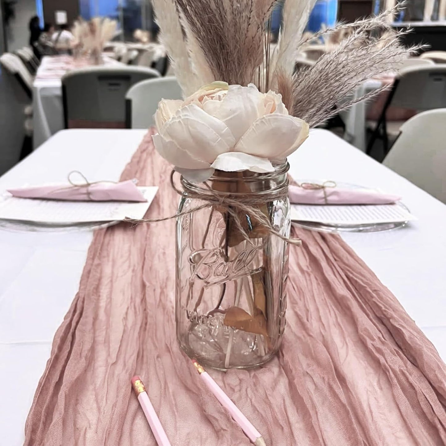 Skiennix Dusty Pink Cheesecloth Table Runner - 10FT Boho Vintage Sheer Runners for Weddings & Events