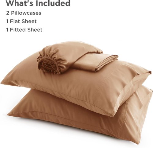Bedsure Cooling California King Sheet Set - Breathable Rayon from Bamboo, Soft & Silky, Khaki