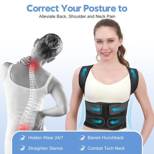 J.COXLOD Posture Corrector for Women and Men with Bionic System, Upgraded Back Brace, Adjustable Full Back Support, Shoulder Straightener, Neck, Upper and Lower Back Pain Relief M-Black-6