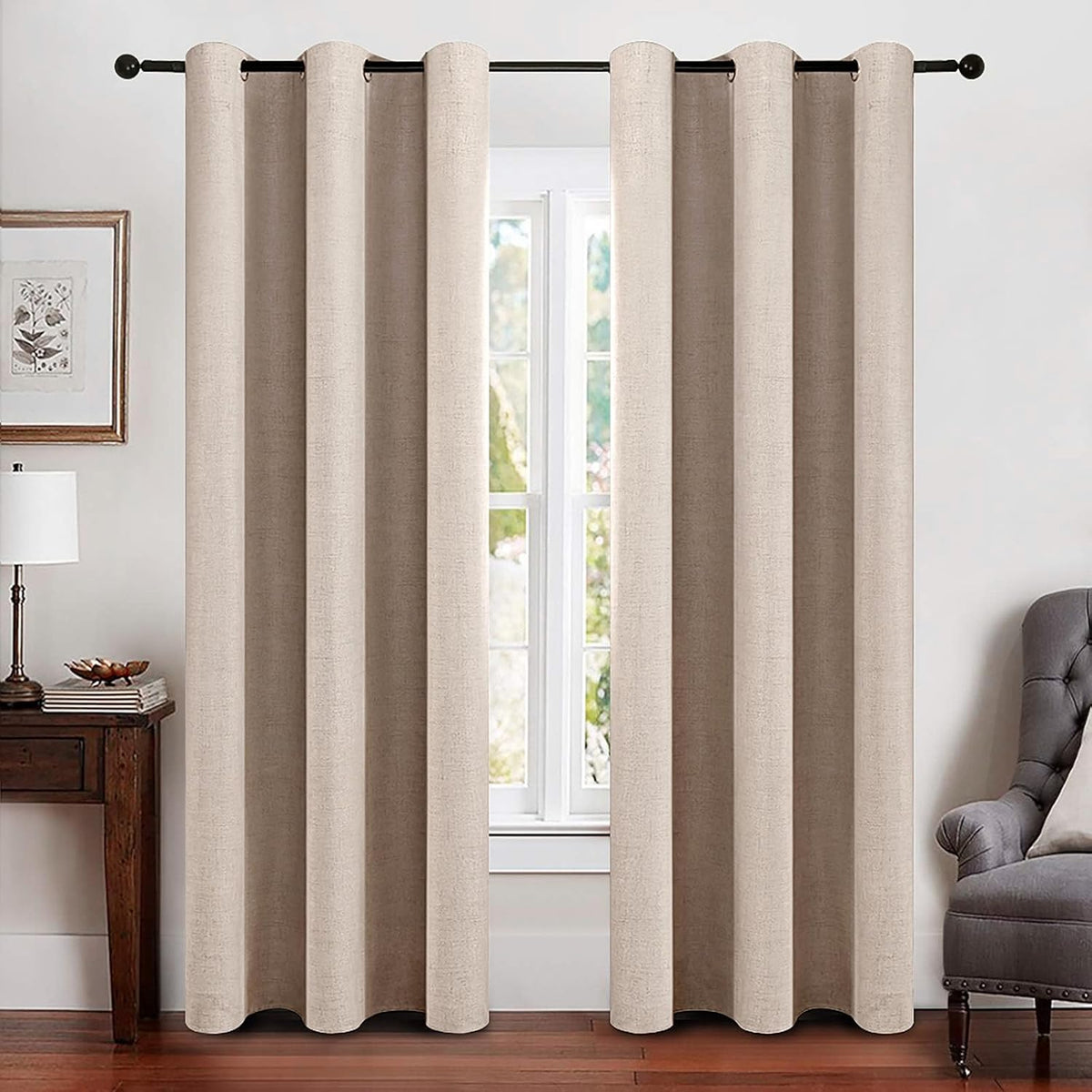 MIULEE 100% Blackout Linen Texture Curtains - Thermal Insulated Natural Beige Drapes | 42 x 84 Inches (2 Panels)
