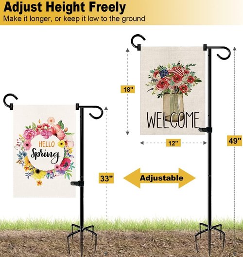 Garden Flag Stand Holder by [Brand Name] - 49 Inch Durable Design with 5 Forked Base for 12x18 Signs