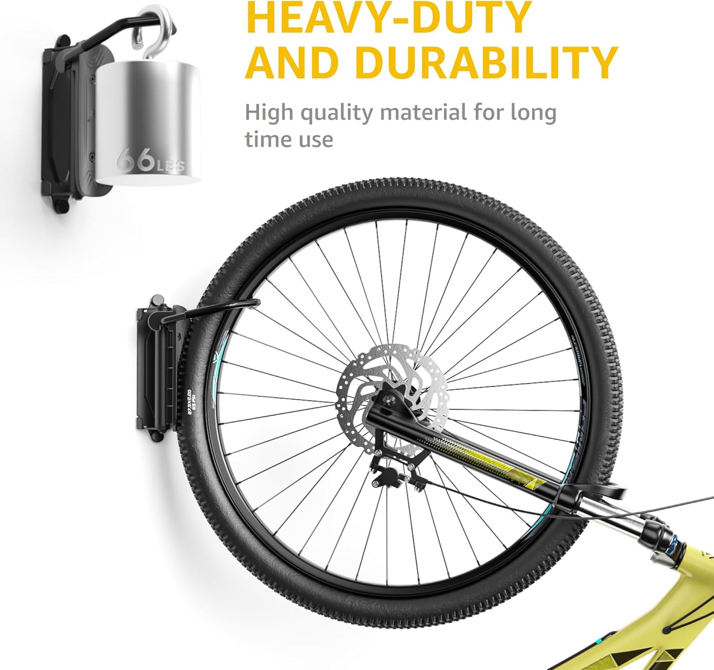 monTEK Swivel Bike Wall Mount - Space-Saving Vertical Bike Rack | Holds Up to 66lbs, Easy Installation, 4 Pack