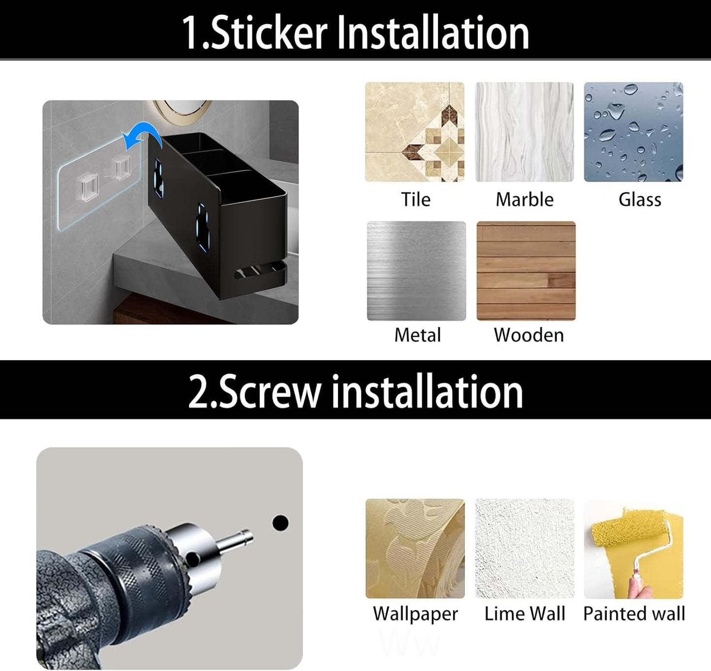 Skiennix Aluminum Electric Toothbrush Holder - Wall Mounted Design | Black, Three Slot Storage