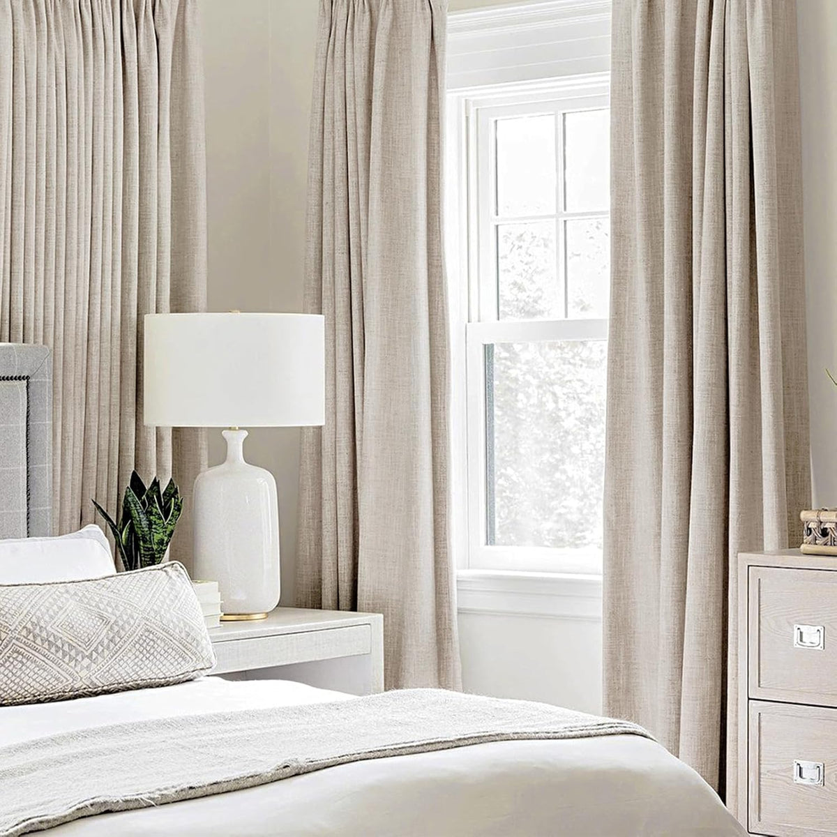 MIULEE 100% Blackout Linen Textured Curtains - Thermal Insulated Room Darkening Drapes | 52 x 108 Inch (2 Panels)
