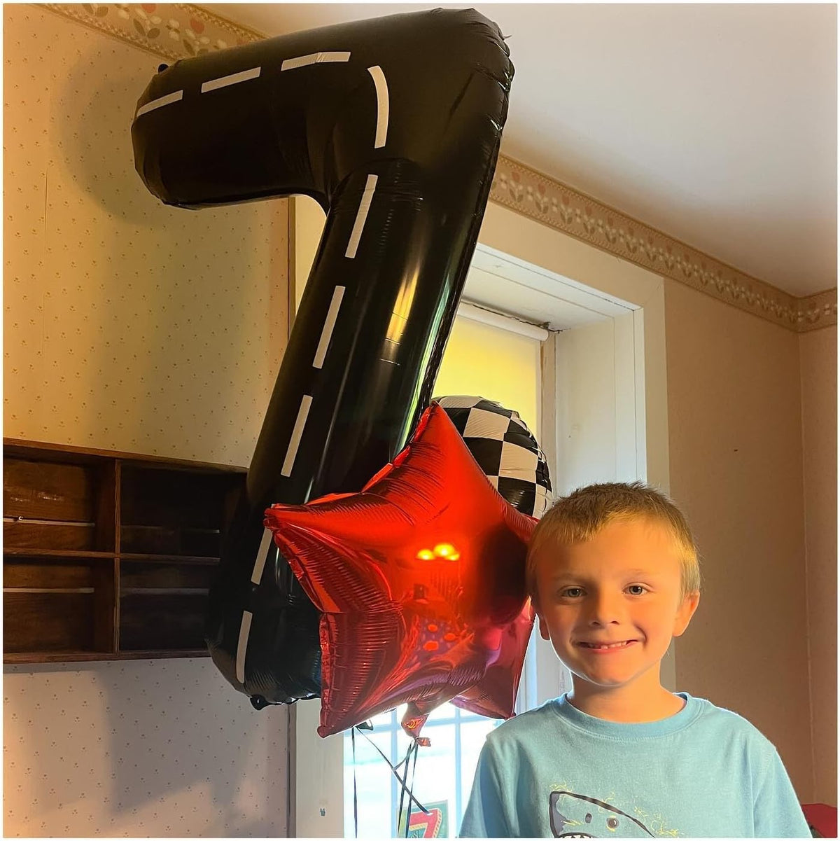 Race Car 7 Balloon - 40 Inch Number Balloon for 7th Birthday | Black Race Car Party Decorations