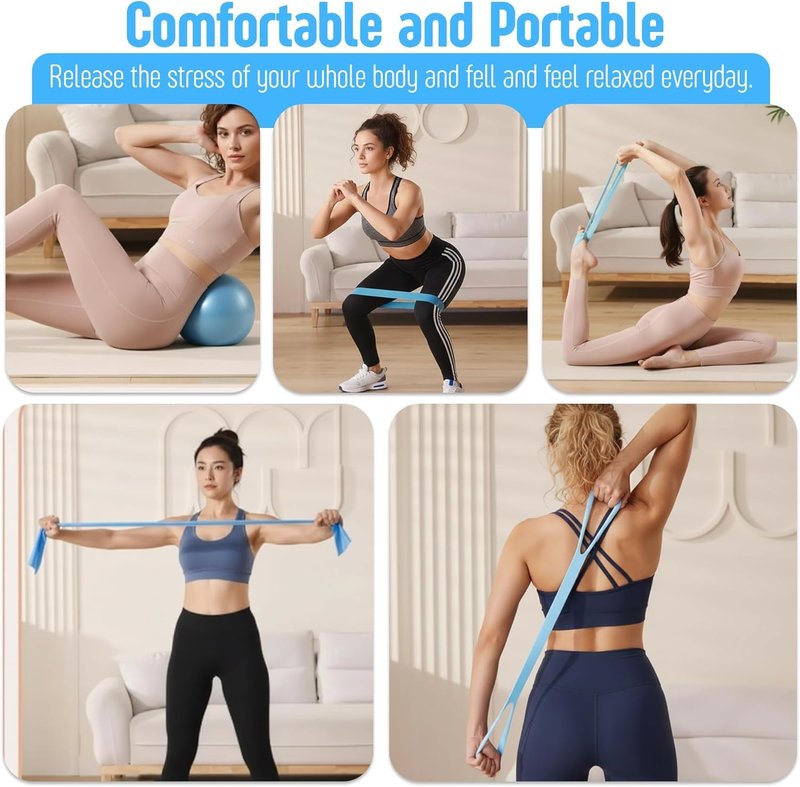 AMAVIK Pilates Kit 15-Piece Home Workout Set with 5 Resistance Bands, Pilates Ring and Ball Sets with Accessories – Complete Pilates Equipment for Women, Flexibility & Balance Training, Purple-Blue