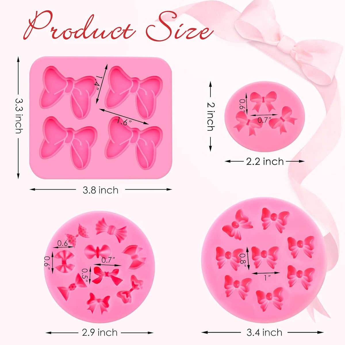 Puyeipt Silicone Bow Molds - 4 Pcs Mini Fondant & Chocolate Molds for Cupcake Toppers | Cake Pop Decor