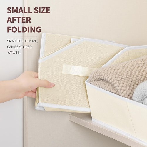 Homsorout Storage Bins - Small Trapezoid Closet Organizer Baskets with Handles | 6 Pack, Beige