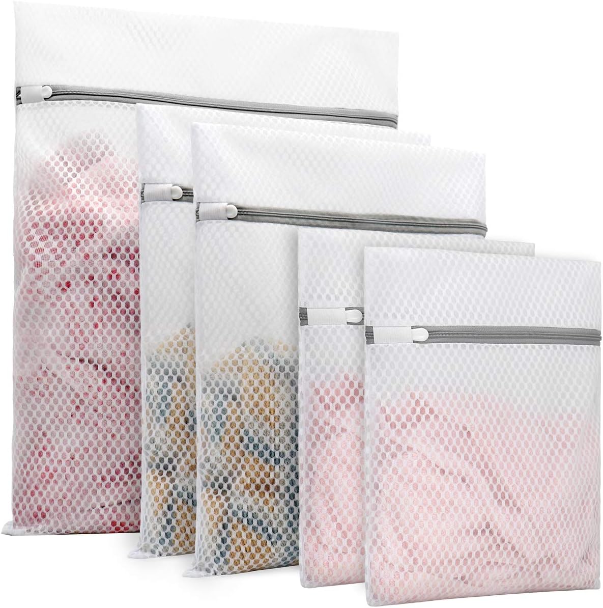 Muchfun Honeycomb Mesh Laundry Bags - 5 Durable Bags for Delicates (1 Large, 2 Medium, 2 Small)