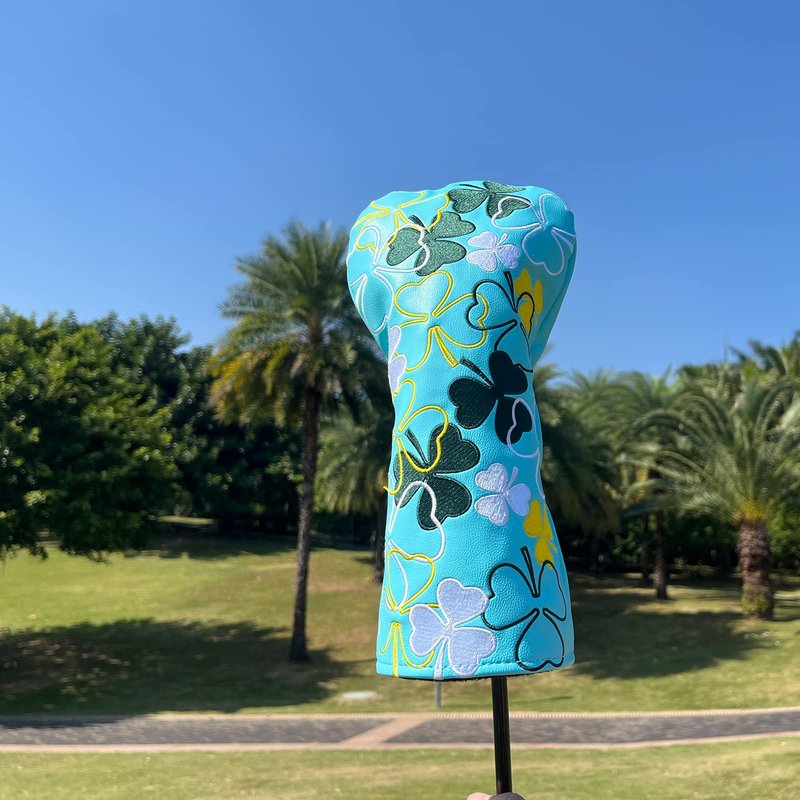 Lucky Shamrock Golf Fairway Wood Head Cover, White Leather Golf Club Covers for Woods, Rotatable #3 4 5 7 X Fairway Headcover for Women/Men Golfer