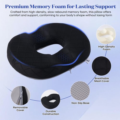 EPSCY Memory Foam Donut Cushion for Coccyx, Hemorrhoid, Sciatica & Tailbone Pain Relief - Pressure Reducing Seat Cushion with Removable Cover - Postpartum Pillow for Office Chair, Car, Wheelchair