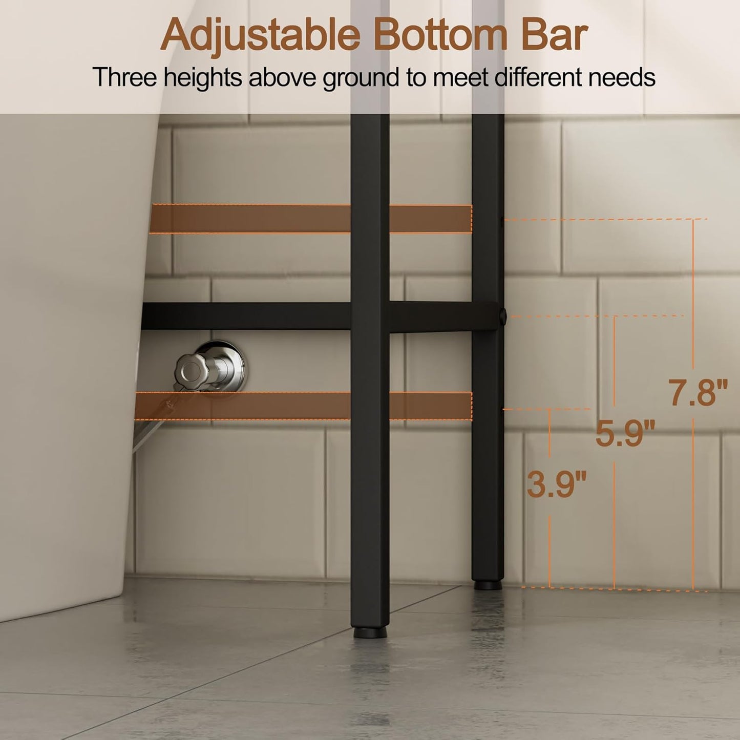 Skiennix Over The Toilet Storage Rack - 3-Tier Bathroom Organizer with Hooks & Paper Holder - Black Metal Shelf