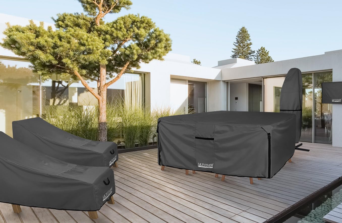ULTCOVER Heavy Duty Rectangular Patio Table & Chair Cover - Waterproof 76" L x 54" W x 28" H, Black