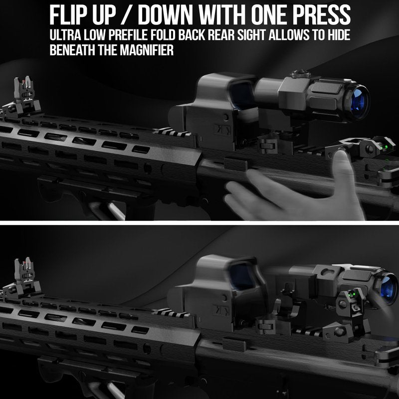 Visiofire Fiber Optic Iron Sights for Picatinny Rail | Flip Up Front and Rear Backup Sights with Red Green Dots | Tool-Free Ajustable Rear Flip Up Sights | Pop Up Fiber Optic Sights Rapid Transition