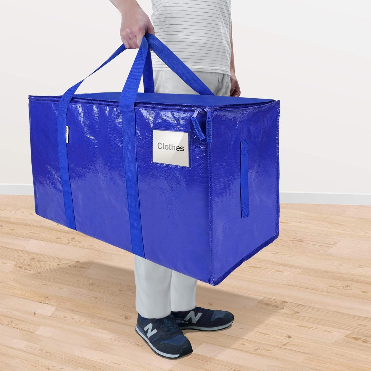 TICONN Extra Large Heavy-Duty Moving Bags - Durable Storage with Zippers & Handles (4 Pack, Blue)