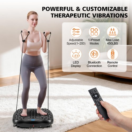 FURFAST Vibration Plate Exercise Machine, 10 Auto Modes/200-Levels Vibrating Plate for Lymphatic Drainage Weight Loss, 450lbs Capacity Whole Body Shake Plate for Women Men