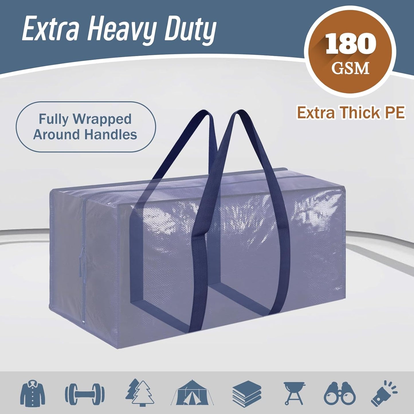 Skiennix Extra Heavy Duty Moving Bags - 12 Pack with Strong Zipper & Comfortable Handles | Dark Blue Storage Totes