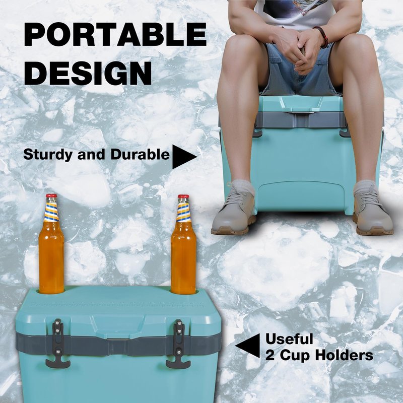 YELLOW JACKET 27 Quart Ice Cooler, Portable Ice Chest Hard Cooler Box with Retention Insulation and Heavy Duty Handle for Camping, Picnic, Beach, Drink, Beverage, Fishing,Blue