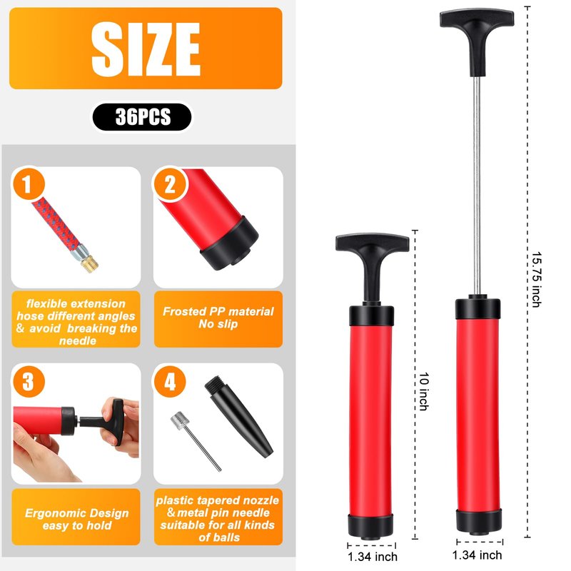 50 Set Ball Pump Kit Portable Hand Air Ball Pump for Sports Balls Inflator with Needle Extension Hose Soccer Pump for Football Basketball Volleyball Water Balloon Christmas Child Shoeboxes, Red