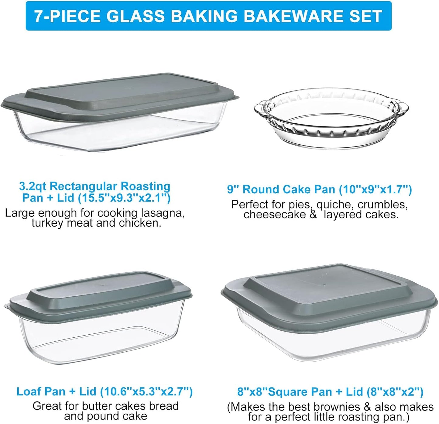 Pyrex 7-Piece Glass Bakeware Set - Versatile Baking Dishes with Lids | Oven & Fridge Safe