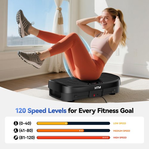 HTM Curved Vibration Plate Exercise Machine, Whole Body Shake Plate with 150W Motor & Resistance Band, 330lbs Weight Capacity, 120 Speeds, Low Noise Vibration Board for Weight Loss, Home Fitness