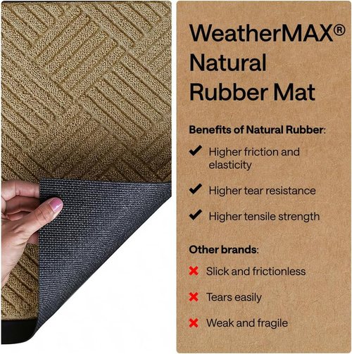 GORILLA GRIP Waterproof All-Season Doormat - Natural Rubber, Stain & Fade Resistant | 29x17, Beige Diamond