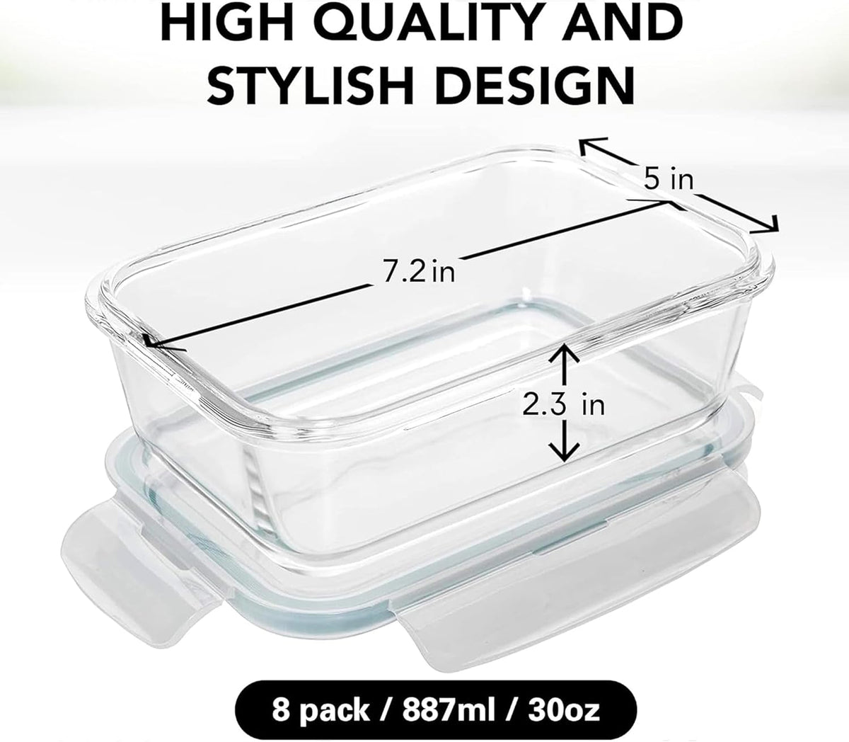 Razab 30 Oz Glass Meal Prep Containers - 16 Pc Set | Airtight, Leak-Proof, BPA-Free, Oven & Dishwasher Safe