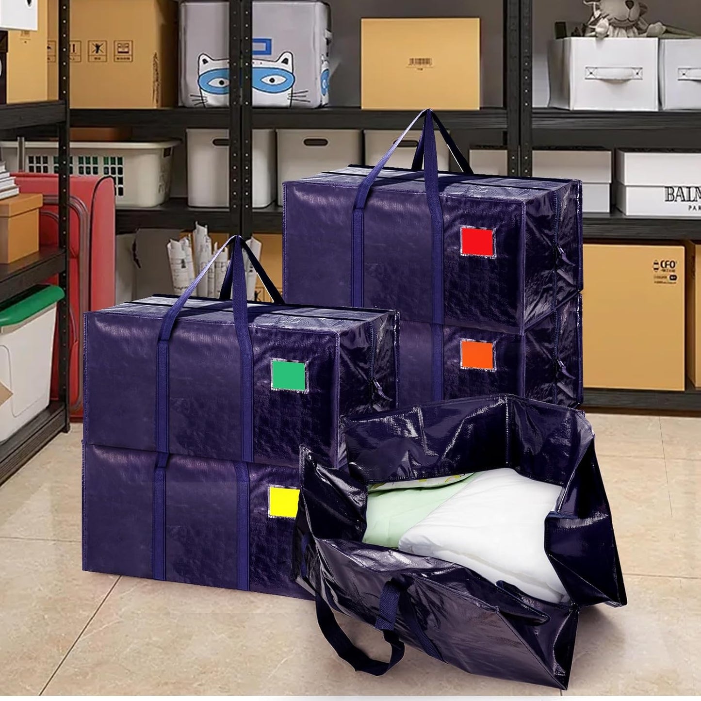 Skiennix 12 Pack Moving Bags - Extra Large 93L Heavy Duty Waterproof Storage Totes | Dark Blue