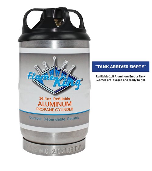 Flame King 1LB Empty Aluminum Propane Cylinder Tank - Corrosion-Resistant and Rust-Free, Great for Camping and Small Appliances