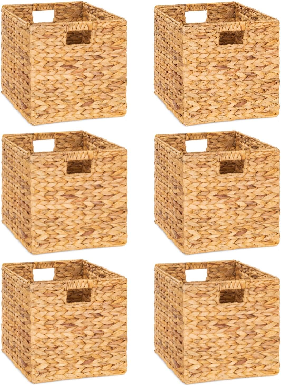 M4DECOR Water Hyacinth Storage Baskets - Woven Wicker Baskets for Home Organization | 12x12in, Natural (6 Packs)