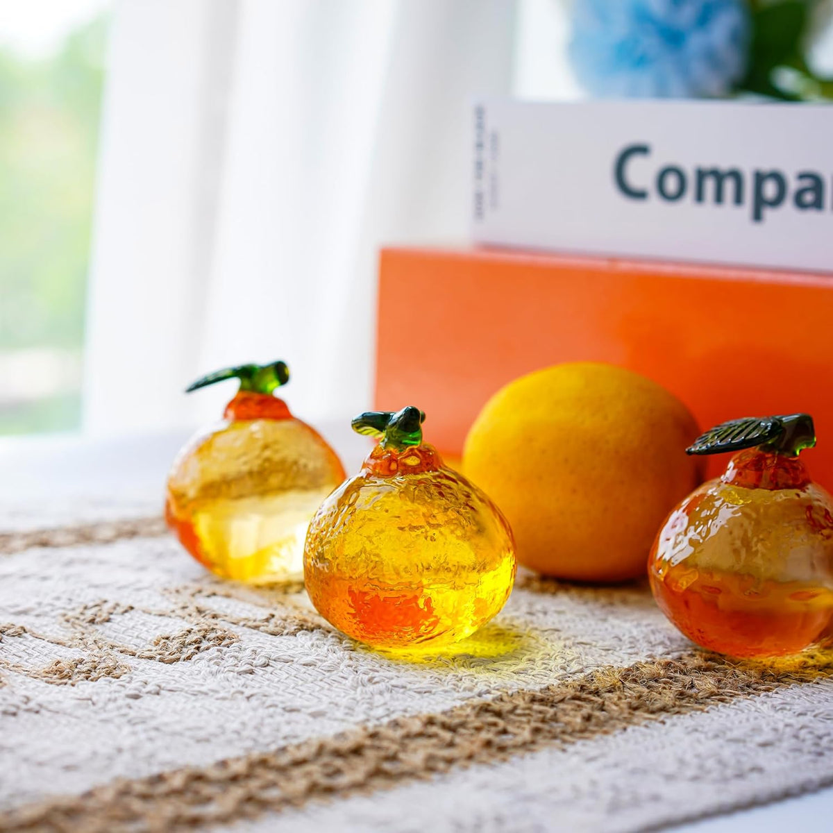 Skiennix 2-Inch Glass Orange Figurine - Hand Blown Crystal Tangerine Art Ornament for Home Decor