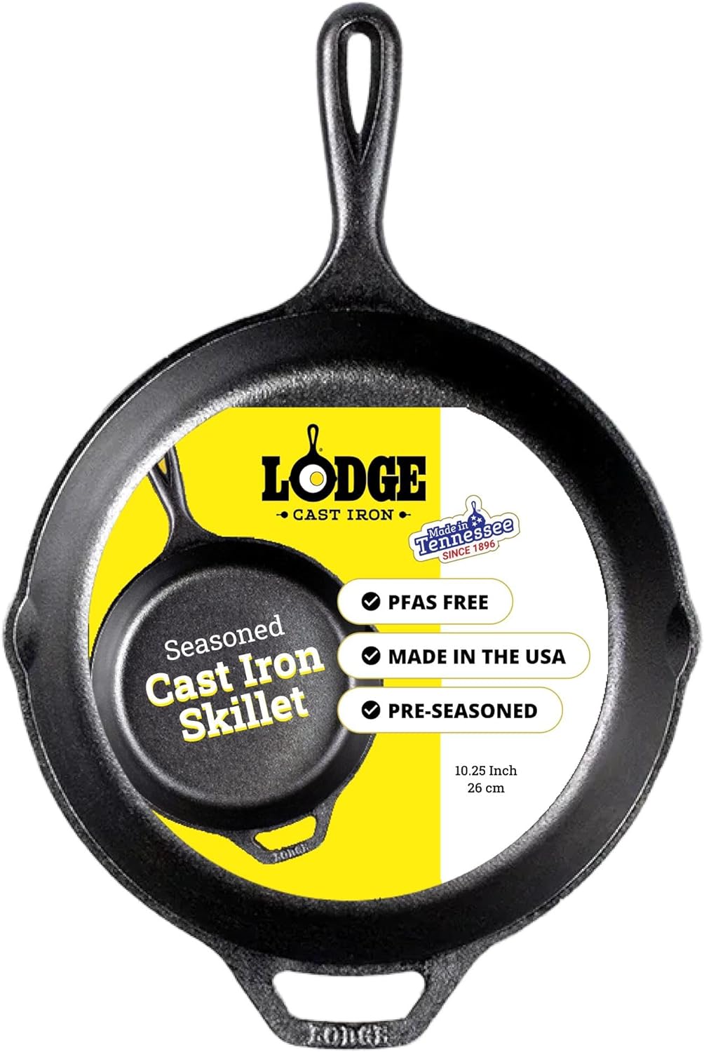 Lodge Seasoned Cast Iron Skillet - PFAS-Free Non-Toxic Cookware - Naturally Non-Stick & Oven Safe - 10.25 Inches