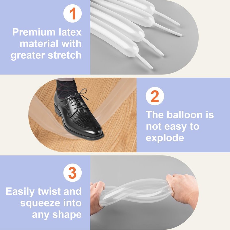 260 Balloons 100 PCS White - Premium Long Skinny Latex Balloons for Animal Twisting, Beginners, Weddings & Birthdays Party Decorations