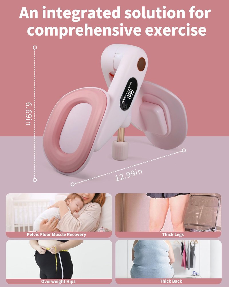 Seiyeje Thigh Master, Kegel Exerciser for Women, Pelvic Floor & Hip Trainer with 5 Resistance Bands, Thigh Glutes and Leg Slimming, Light Pink, Home Fitness Equipment