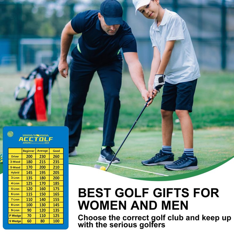 ACCTOLF Golf Club Range Chart, Golf Range Chart, Golf Club Distance Card with Carabiner Clip for Golf Bag, Water Resistant Golf Yardage Card for Seasoned Golfers, Average or Beginners