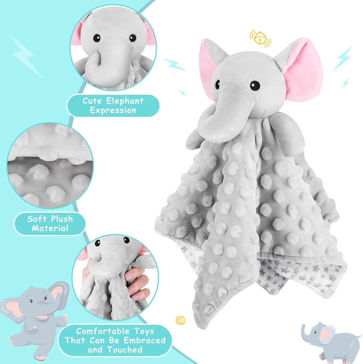 Loveys for Babies - Soft Elephant Security Blanket for Newborns | Snuggle Toy, Gray, 12.4in