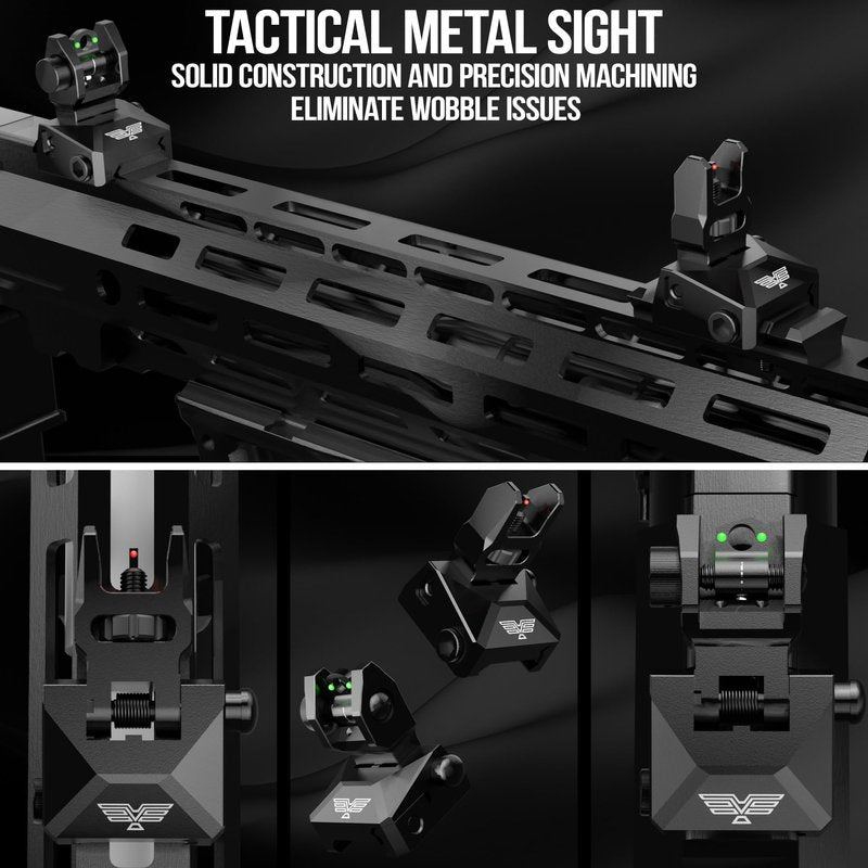 Visiofire Fiber Optic Iron Sights for Picatinny Rail | Flip Up Front and Rear Backup Sights with Red Green Dots | Tool-Free Ajustable Rear Flip Up Sights | Pop Up Fiber Optic Sights Rapid Transition