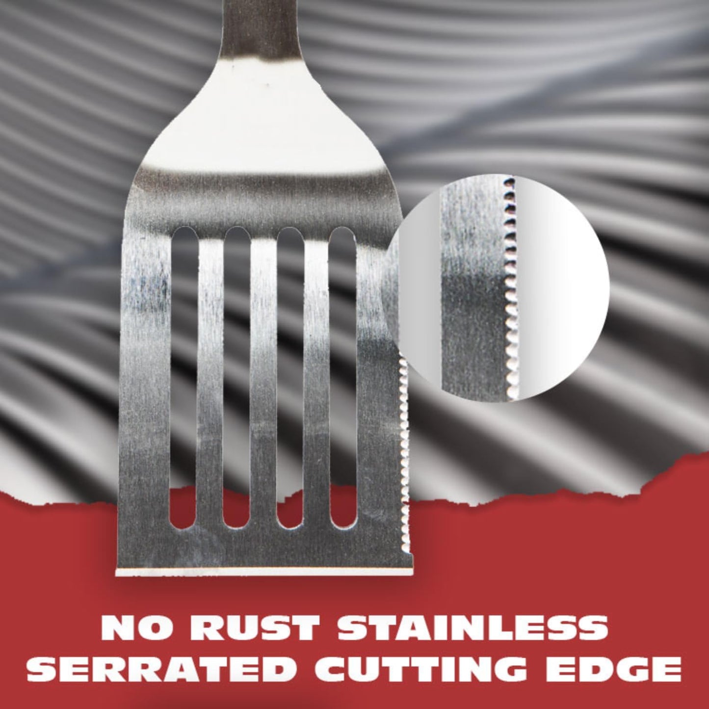 BBQ-AID Pro BBQ Metal Spatula - 17" Stainless Steel Spatula with Serrated Edge & Acacia Wood Handle
